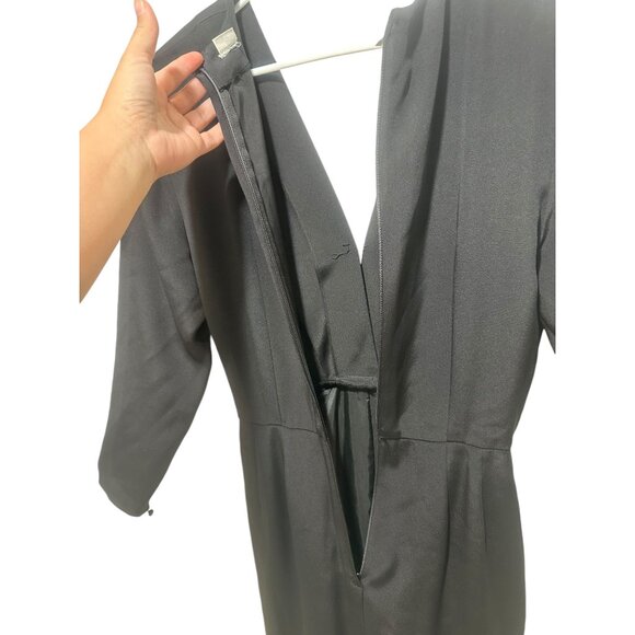 Vintage Albert Nipon 100% Silk Long Dress 6 Black V-neck Long Sleeves Morticia - Picture 11 of 16